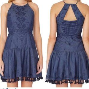 NWT Parker Sandra Tassel Trim Chambray Dress